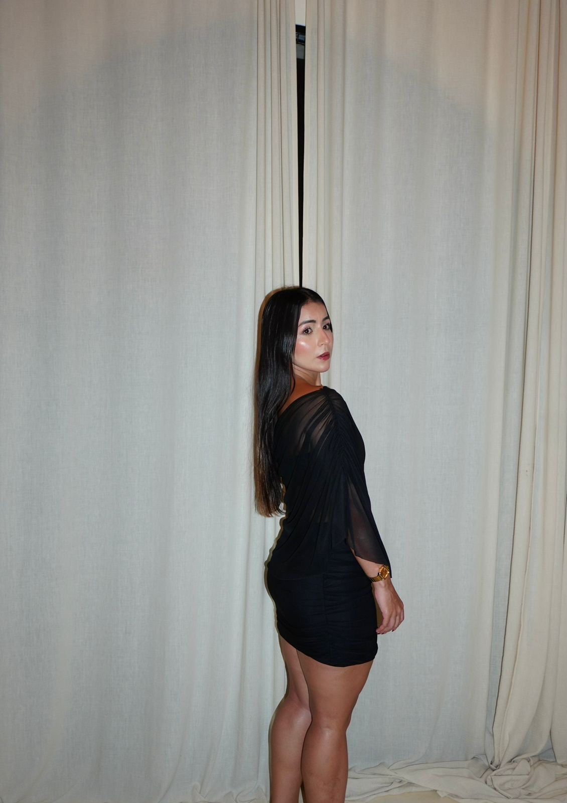 Set Any Negro - 3 piezas: Falda, top y blusa mesh