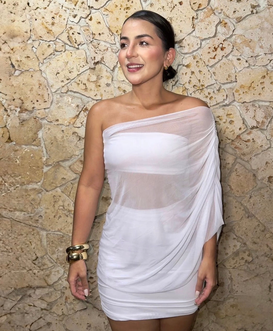 Set Any Blanco - 3 piezas: Blusa, top y falda